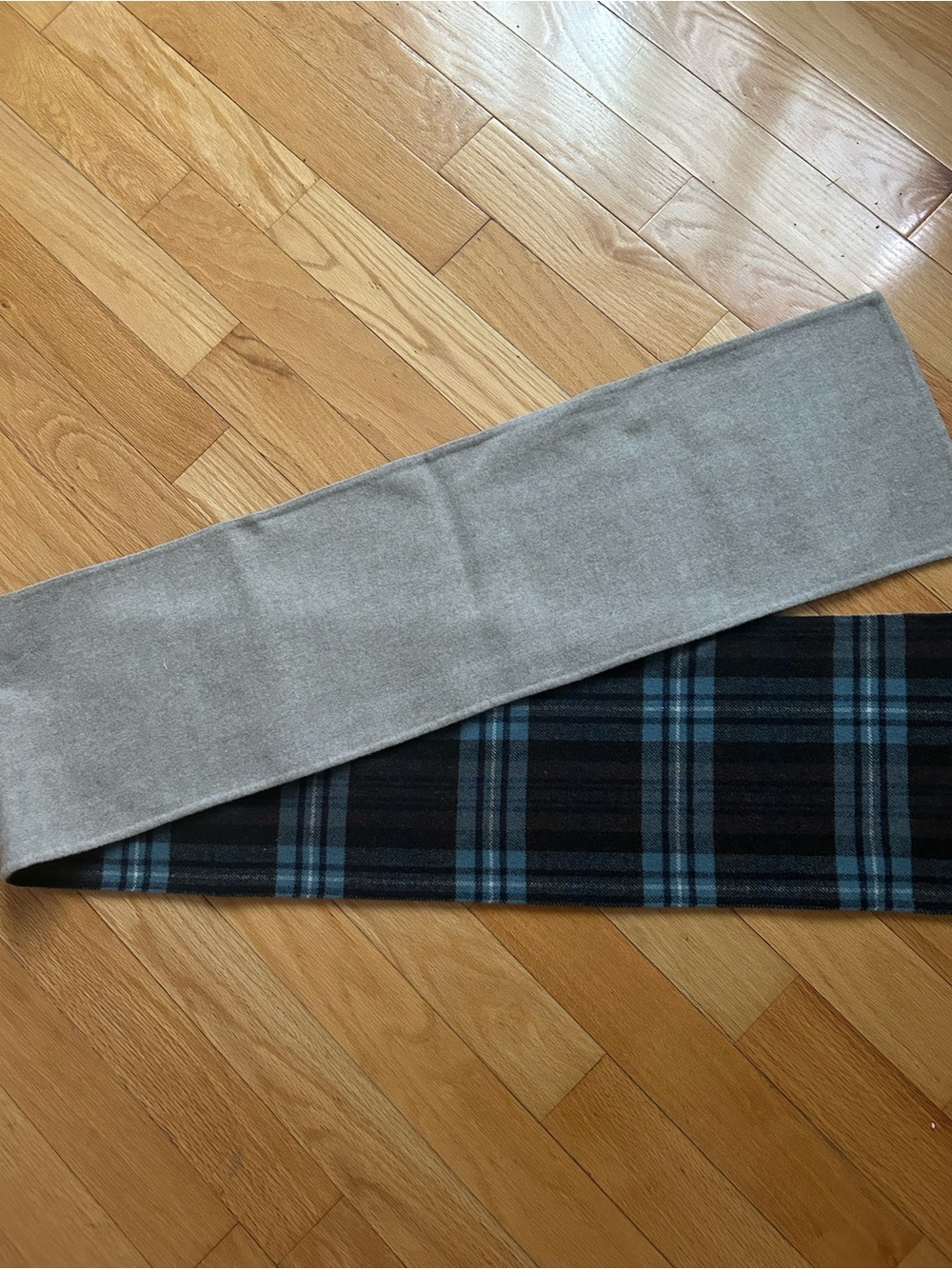 Men's Reversible Plaid & Solid Scarf - Gray and Blue
